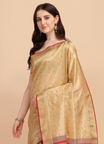 Beige color Tussar Silk Classic Designer Saree with Woven