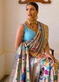 Beige color Woven Silk Classic Designer Saree - 1