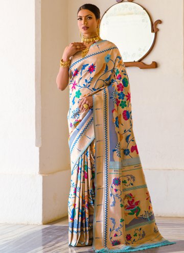 Beige color Woven Silk Classic Designer Saree