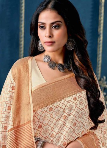 Beige Contemporary Saree in Cotton  with Printed