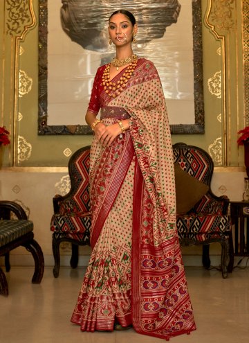 Beige Contemporary Saree in Patola Silk with Patola Print