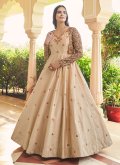 Beige Cotton  Embroidered Gown - 1