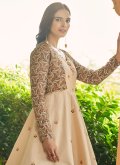 Beige Cotton  Embroidered Gown - 2
