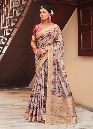 Beige Designer Traditional Saree in Silk with Woven