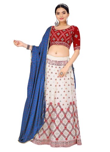 Beige Georgette Embroidered A Line Lehenga Choli for Reception