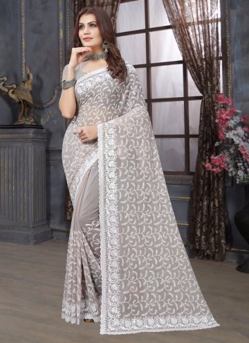 Beige Georgette Embroidered Contemporary Saree for