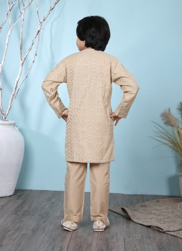 Beige Handloom Silk Jacquard Work Kurta Pyjama