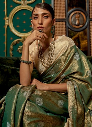 Beige Handloom Silk Woven Designer Saree for Engagement