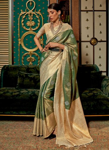 Beige Handloom Silk Woven Designer Saree for Engag