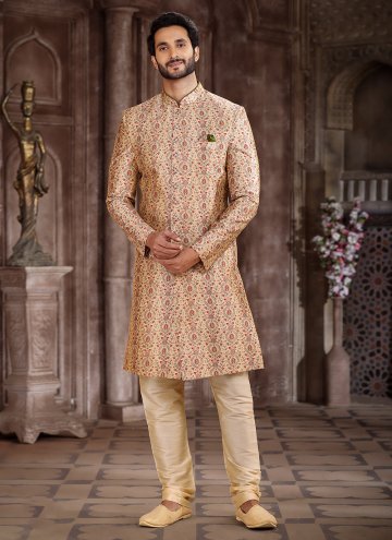 Beige Indo Western in Art Silk with Printed