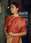Beige Kanjivaram Silk Woven Contemporary Saree for Engagement - 1