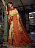 Beige Kanjivaram Silk Woven Contemporary Saree for Engagement - 2