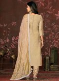Beige Organza Woven Pant Style Suit for Ceremonial - 1