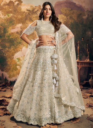 Beige Readymade Lehenga Choli in Net with Embroidered
