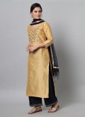 Beige Salwar Suit in Art Dupion Silk with Embroidered - 1