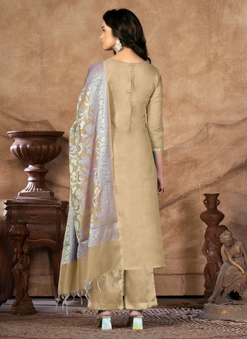 Beige Salwar Suit in Banarasi with Designer