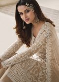 Beige Salwar Suit in Net with Embroidered - 1