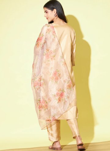 Beige Silk Blend Embroidered Salwar Suit for Cerem