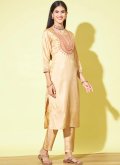 Beige Silk Blend Embroidered Salwar Suit for Ceremonial - 3