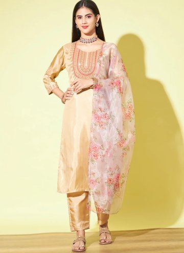 Beige Silk Blend Embroidered Salwar Suit for Ceremonial