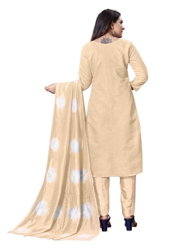 Beige Silk Embroidered Pant Style Suit