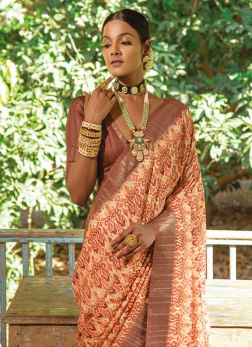 Beige Silk Woven Contemporary Saree