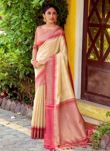 Beige Silk Woven Trendy Saree