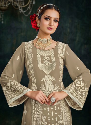 Beige Trendy Salwar Kameez in Faux Georgette with Embroidered