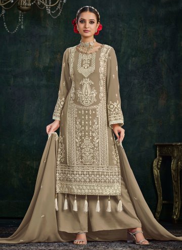 Beige Trendy Salwar Kameez in Faux Georgette with Embroidered