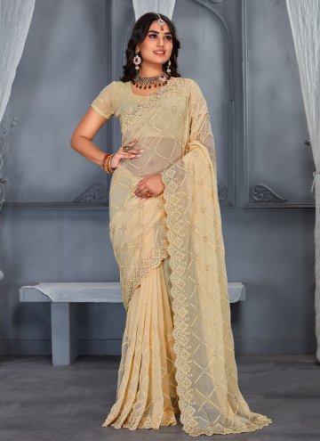 Beige Trendy Saree in Georgette with Embroidered