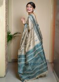 Beige Tussar Silk Designer Trendy Saree for Ceremonial - 2