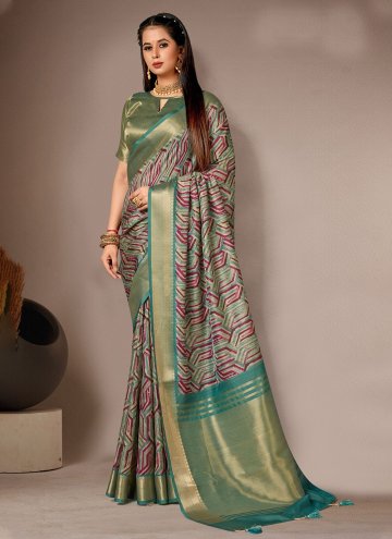 Bhagalpuri Silk Contemporary Saree in Green Enhanced with Digital Print