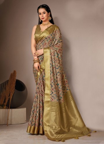 Bhagalpuri Silk Designer Saree in Beige Enhanced with Digital Print