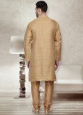 Bhagalpuri Silk Kurta Pyjama in Gold Enhanced with Plain Work - 1