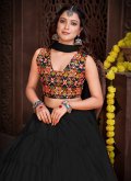 Black A Line Lehenga Choli in Crepe Silk with Embroidered - 1
