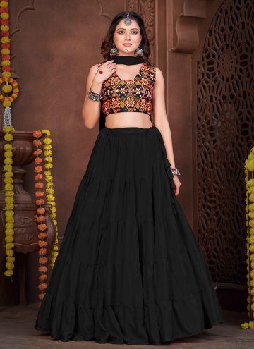 Black A Line Lehenga Choli in Crepe Silk with Embroidered
