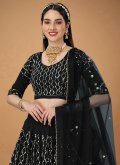 Black A Line Lehenga Choli in Faux Georgette with Embroidered - 1