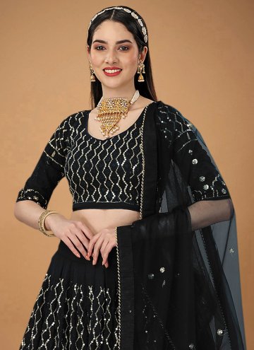 Black A Line Lehenga Choli in Faux Georgette with Embroidered