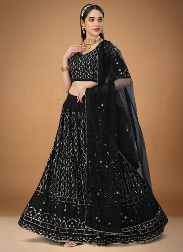 Black A Line Lehenga Choli in Faux Georgette with 