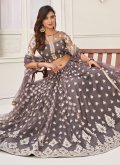 Black A Line Lehenga Choli in Net with Embroidered - 3