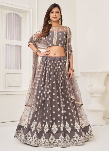 Black A Line Lehenga Choli in Net with Embroidered