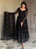 Black Anarkali Salwar Kameez in Faux Georgette with Embroidered - 1