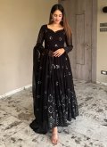 Black Anarkali Salwar Kameez in Faux Georgette with Embroidered - 2