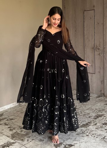 Black Anarkali Salwar Kameez in Faux Georgette with Embroidered