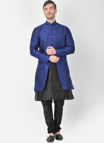 Black and Blue Art Dupion Silk Fancy work Kurta Payjama With Jacket