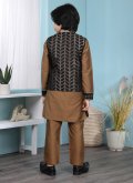 Black and Brown Cotton Silk Jacquard Work Kurta Payjama With Jacket - 1