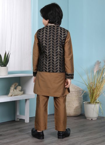 Black and Brown Cotton Silk Jacquard Work Kurta Payjama With Jacket