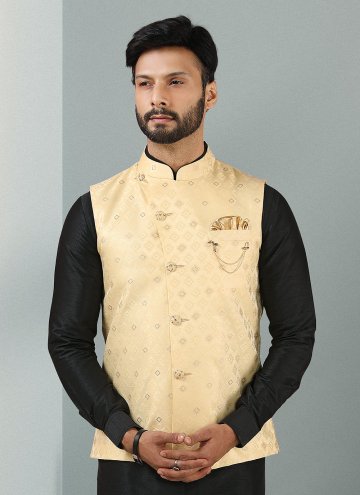 Black and Cream Banarasi Embroidered Kurta Payjama With Jacket for Ceremonial