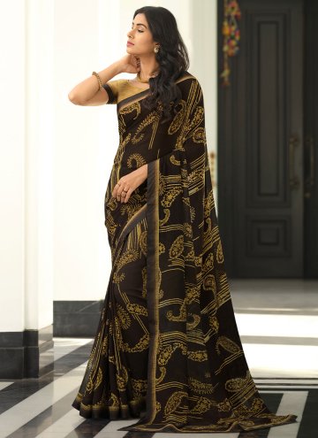 Black and Gold color Georgette Trendy Saree with Lace