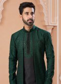 Black and Green color Banglori Silk Indo Western Sherwani with Embroidered - 1
